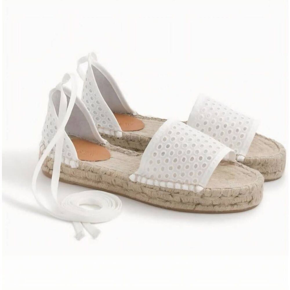 J. Crew Sandals Women's 8 White Eyelet Tie Lace Up Espadrille Flatform Summer
